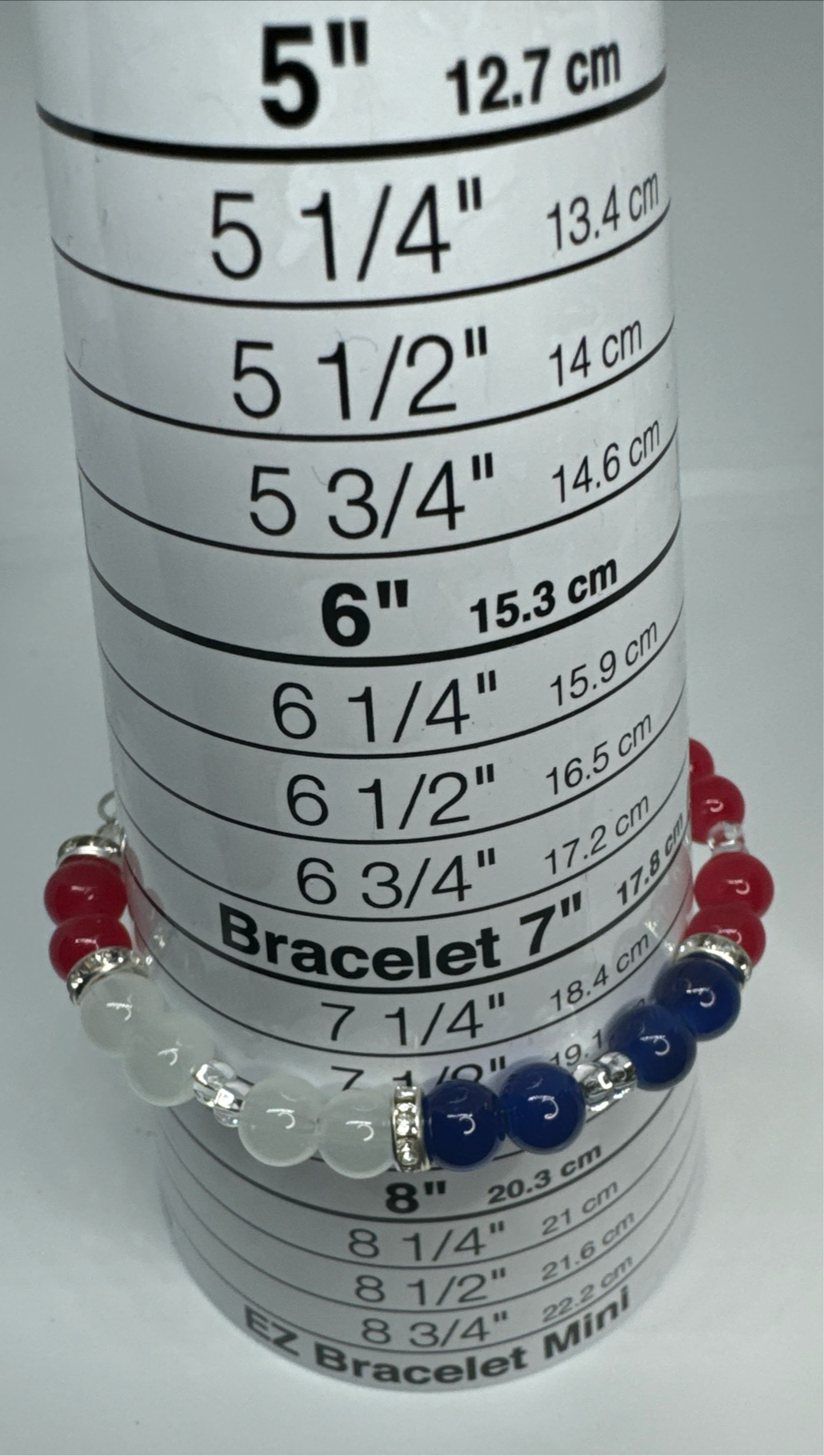27” Eyeglass Chain Bracelet Earring Set Red White Blue Glass Beads Handmade