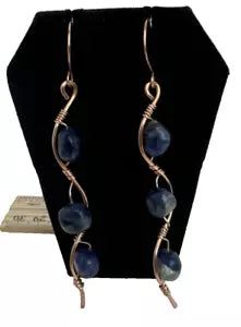 Copper Wave Dangle Earrings with Blue Sodalite Beads The Wave