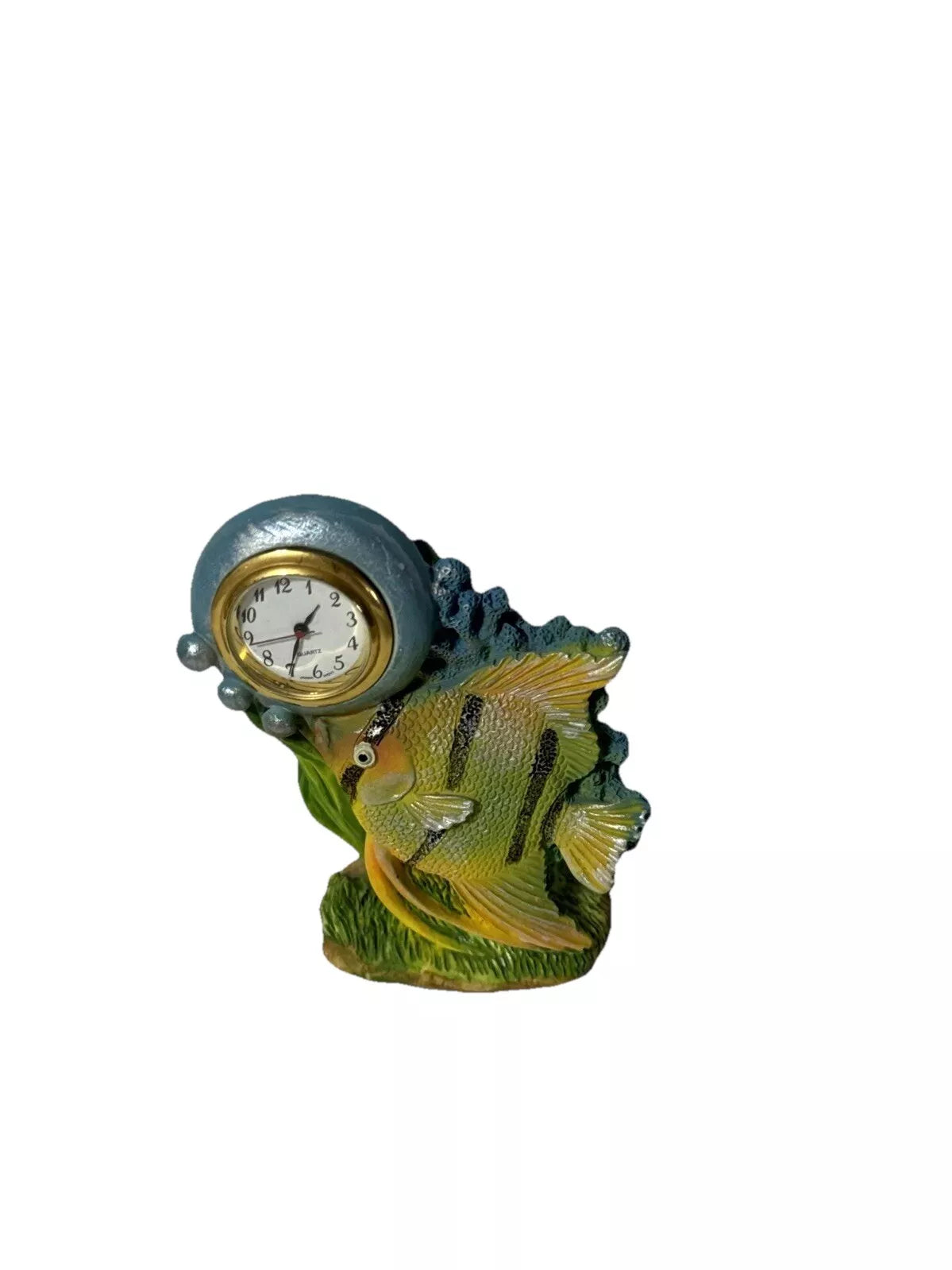 Vintage Fish Swimming Clock Bubbles And Seagrass Blue Reef Battery Operated Mini