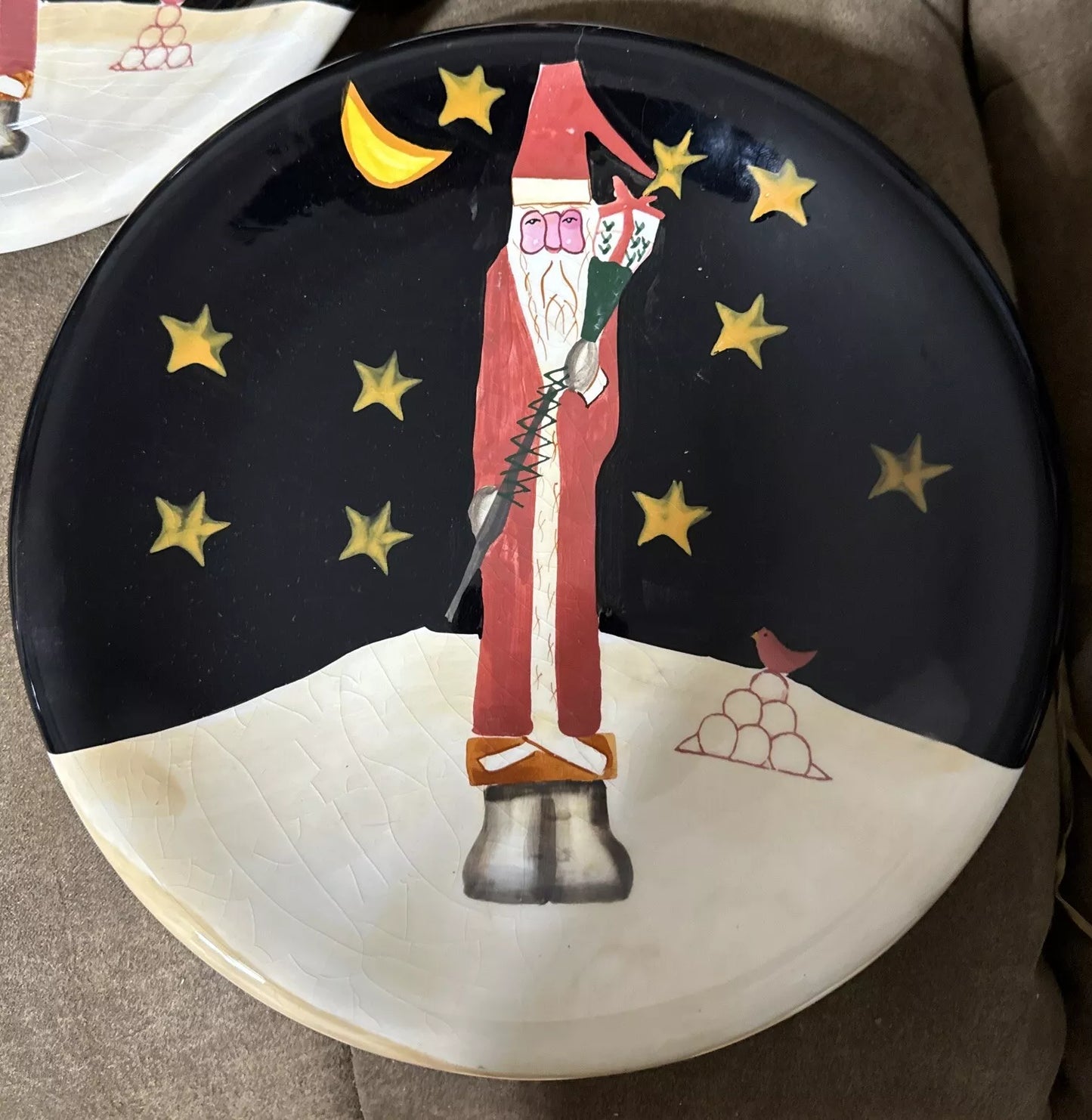 CERTIFIED INTERNATIONAL MIDNIGHT SANTA Moon and Stars Dessert Plate Set of 5