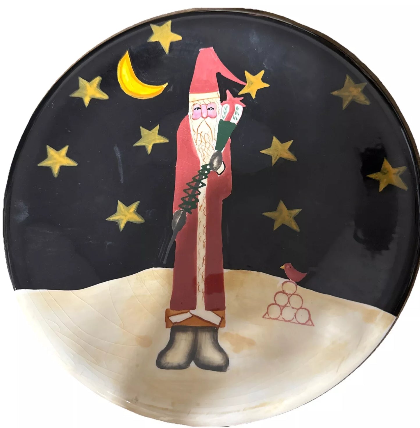 CERTIFIED INTERNATIONAL MIDNIGHT SANTA Moon and Stars Dessert Plate Set of 5