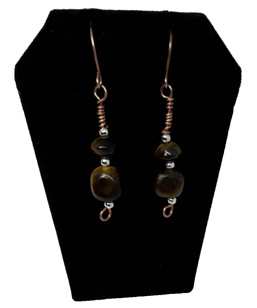 Tiger's Eye Bare Copper Dangle Earrings