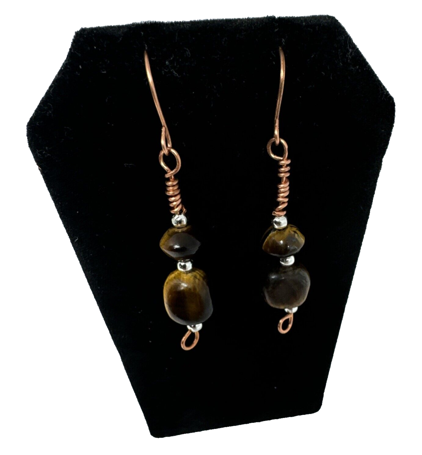 Tiger's Eye Bare Copper Dangle Earrings