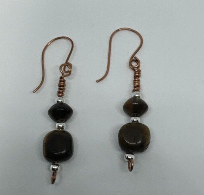 Tiger's Eye Bare Copper Dangle Earrings