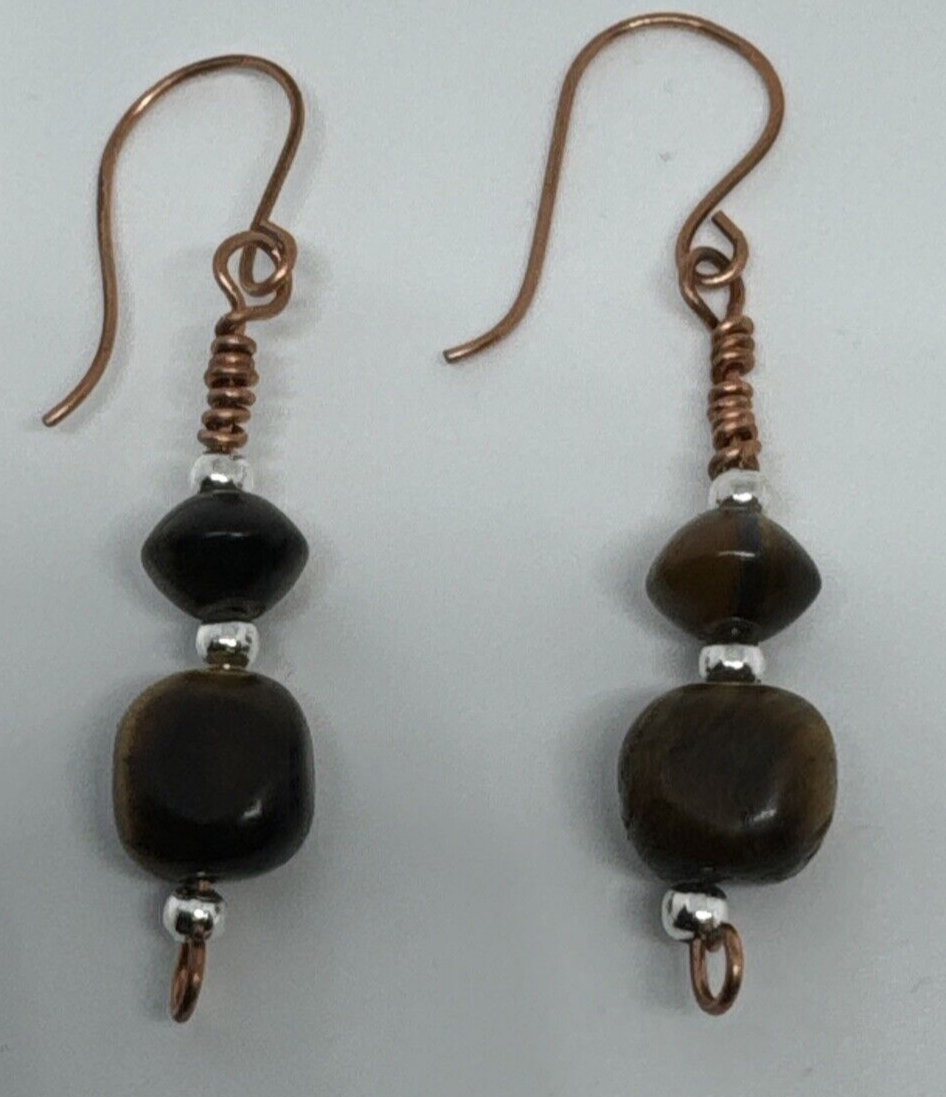 Tiger's Eye Bare Copper Dangle Earrings