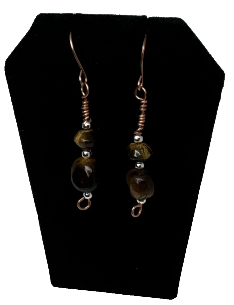 Tiger's Eye Bare Copper Dangle Earrings