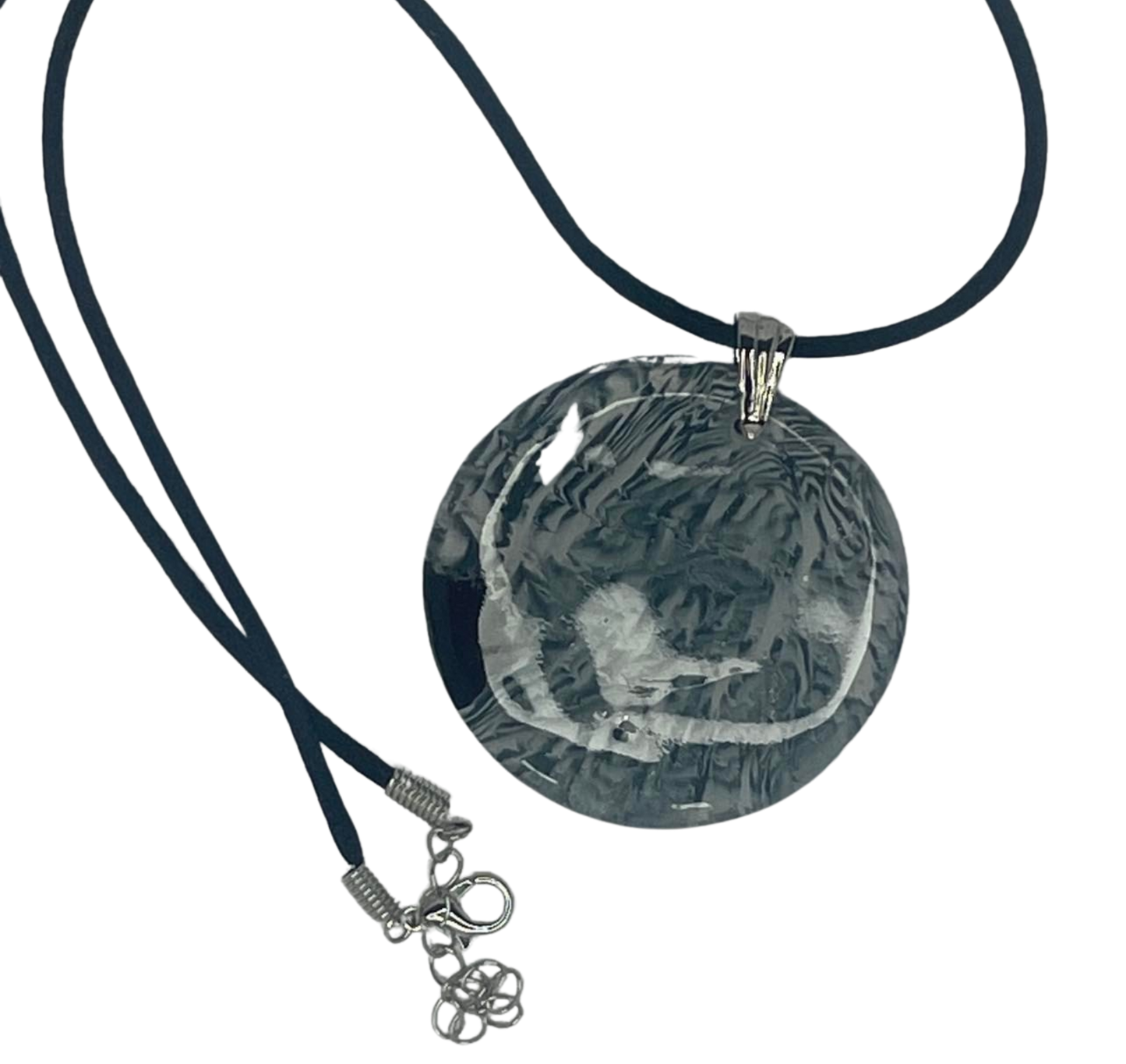 Black and White Polymer Clay Round Necklace and Hoop Earrings