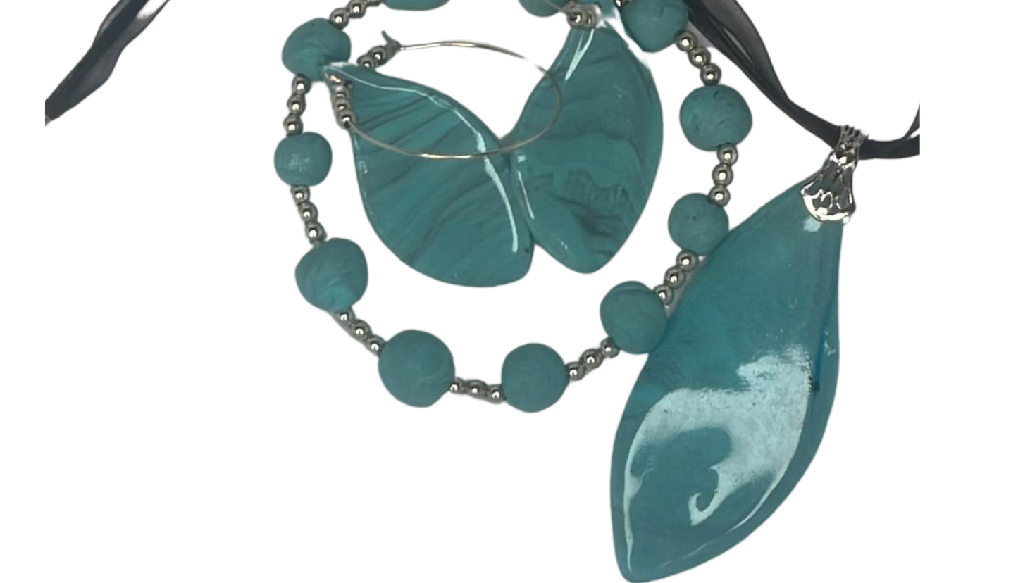 Turquiose Inspired Necklace-Earrings-Bracelet Polymer Clay
