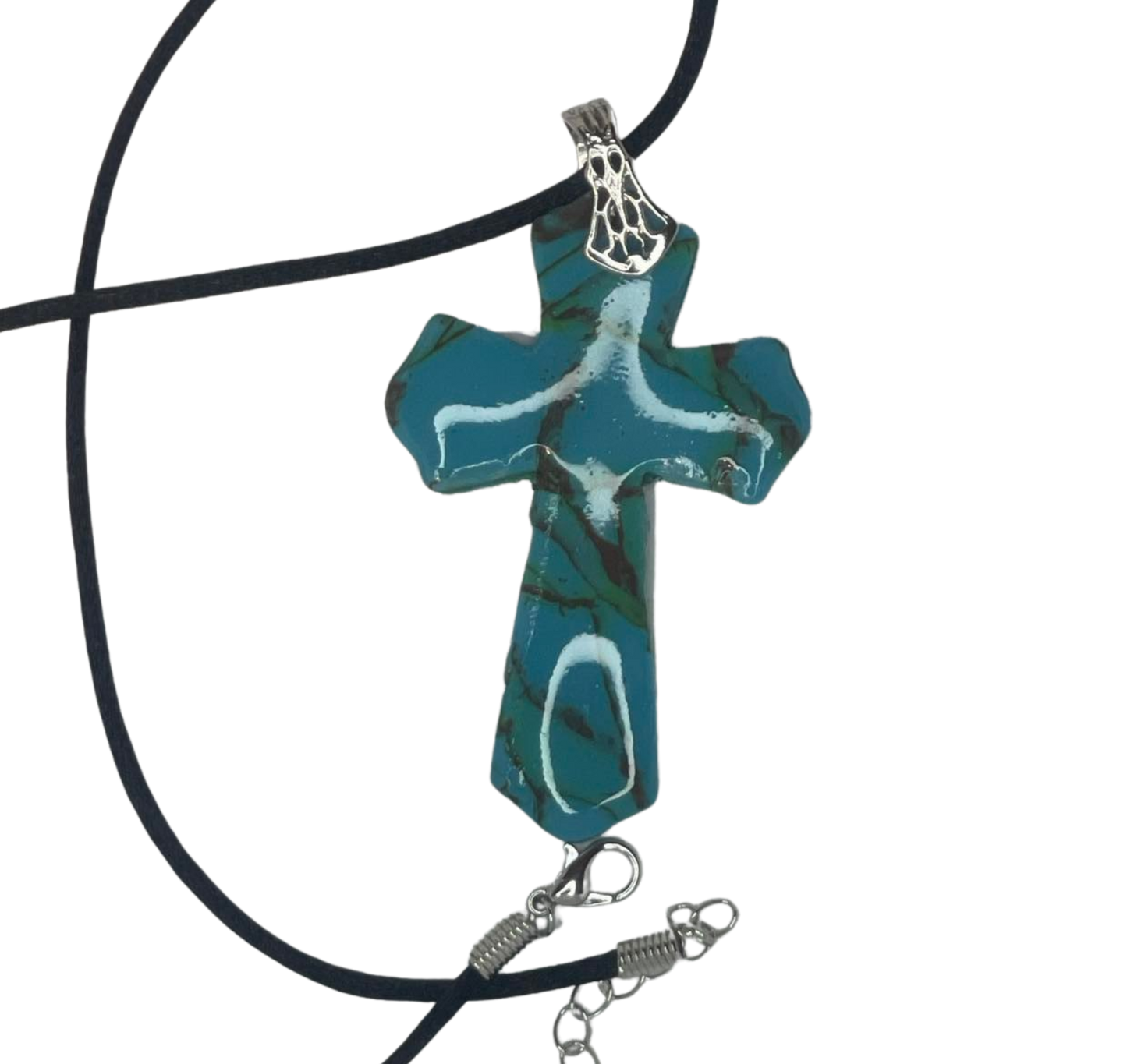Turquiose Inspired Polymer Clay Cross Necklace and Hoop Earrings