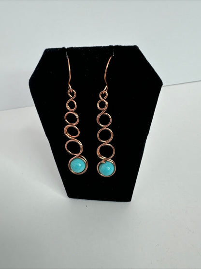 Copper Celtic Link Earrings With Turquoise Beads