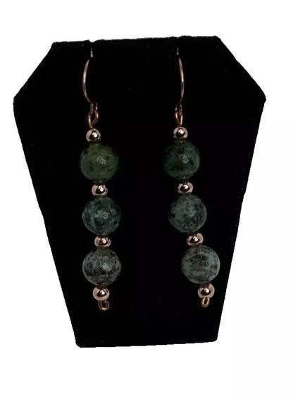 Copper And African Turquoise Dangle Earrings With French Hook