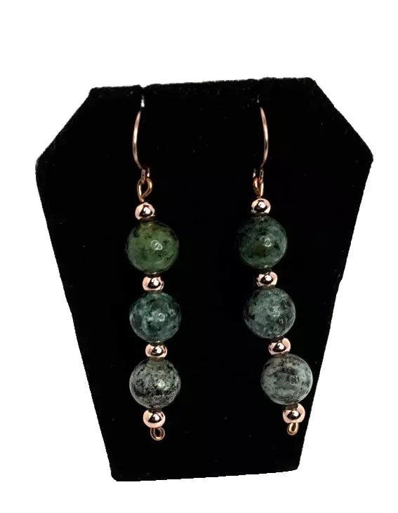 Copper And African Turquoise Dangle Earrings With French Hook