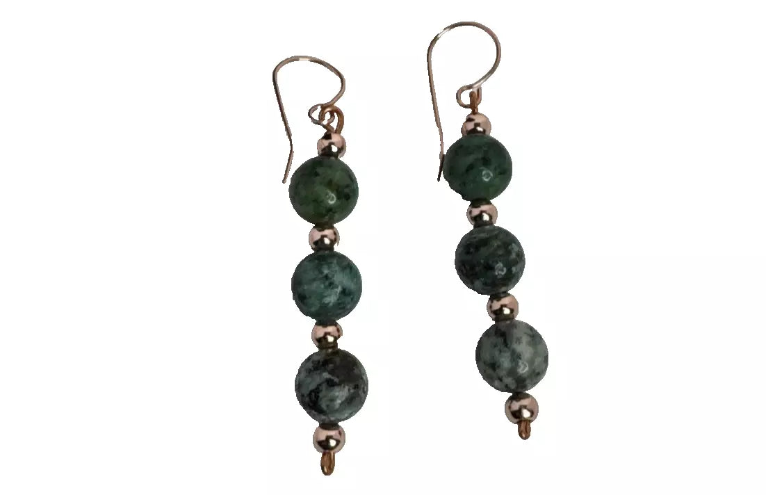Copper And African Turquoise Dangle Earrings With French Hook