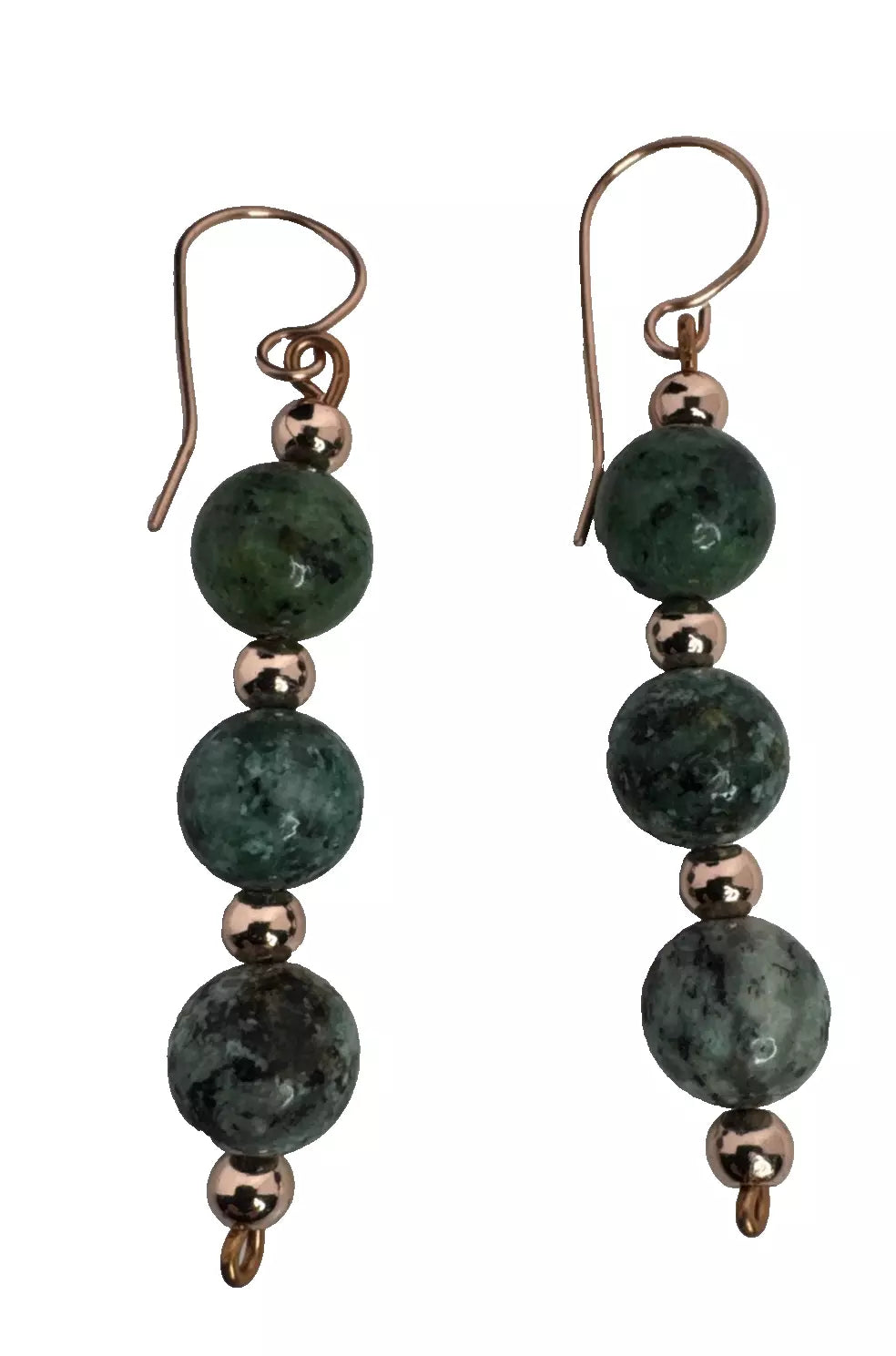 Copper And African Turquoise Dangle Earrings With French Hook