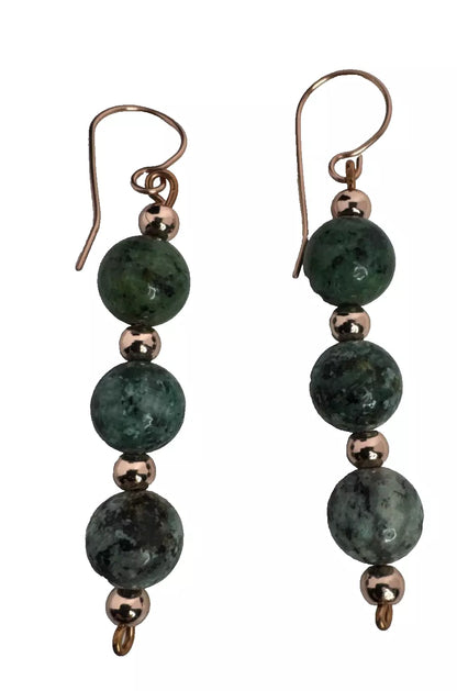 Copper And African Turquoise Dangle Earrings With French Hook
