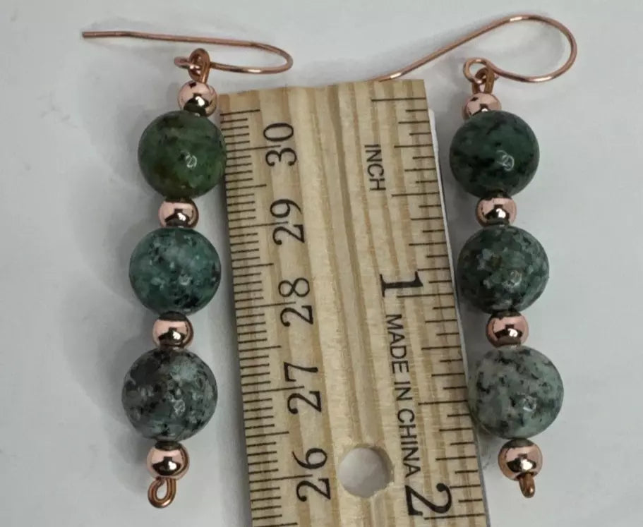 Copper And African Turquoise Dangle Earrings With French Hook