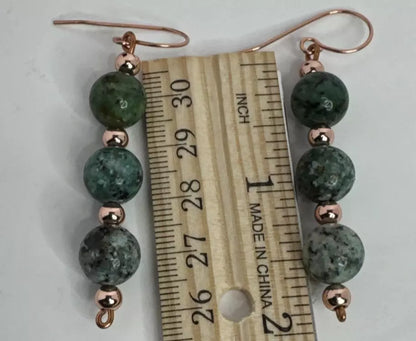 Copper And African Turquoise Dangle Earrings With French Hook