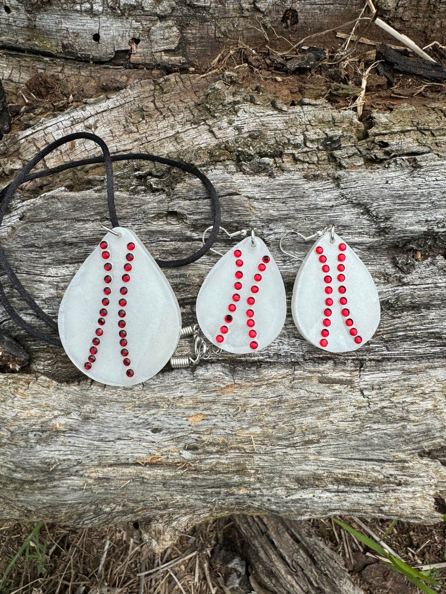 Teardrop Baseball Earrings and Necklace set