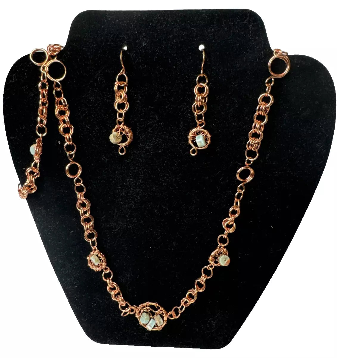 Copper Wire Necklace Earrings And Bracelet Set With Dyed Jasper HandMade