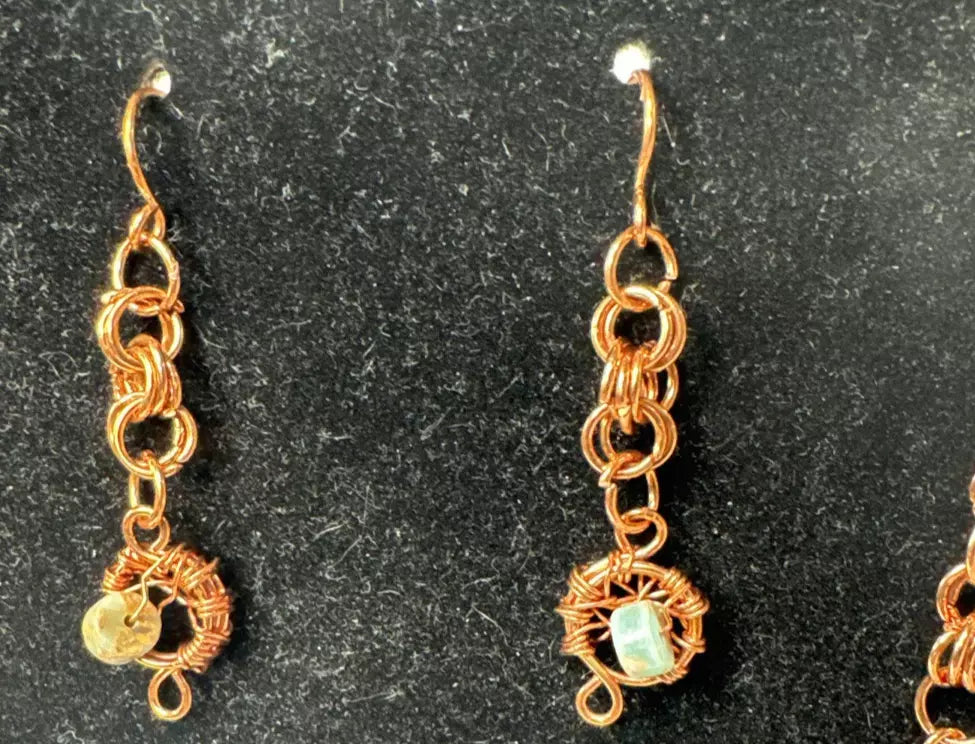 Copper Wire Necklace Earrings And Bracelet Set With Dyed Jasper HandMade