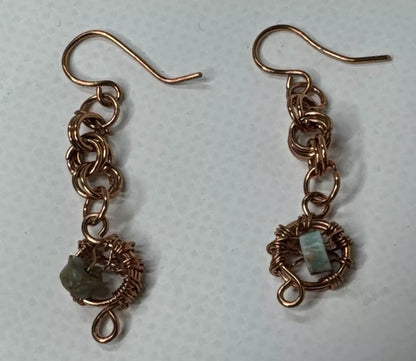Copper Wire Necklace Earrings And Bracelet Set With Dyed Jasper HandMade