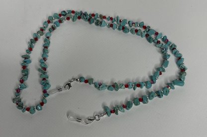 Eyeglass Chains Turquoise and Red Glass Beads With Silver Color Spacer Beads