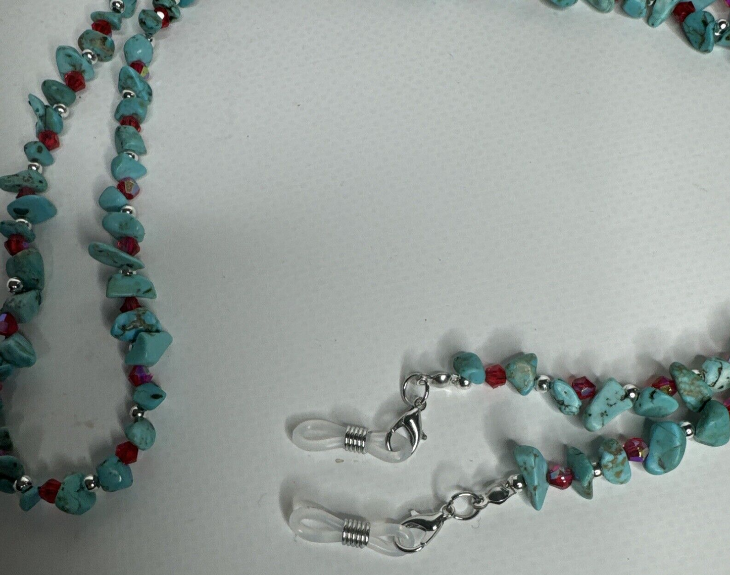 Eyeglass Chains Turquoise and Red Glass Beads With Silver Color Spacer Beads