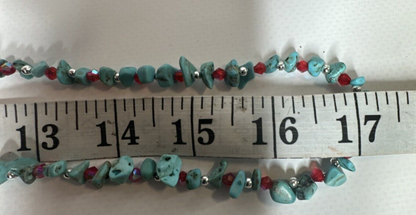 Eyeglass Chains Turquoise and Red Glass Beads With Silver Color Spacer Beads