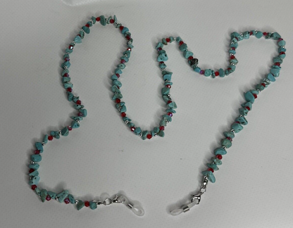 Eyeglass Chains Turquoise and Red Glass Beads With Silver Color Spacer Beads