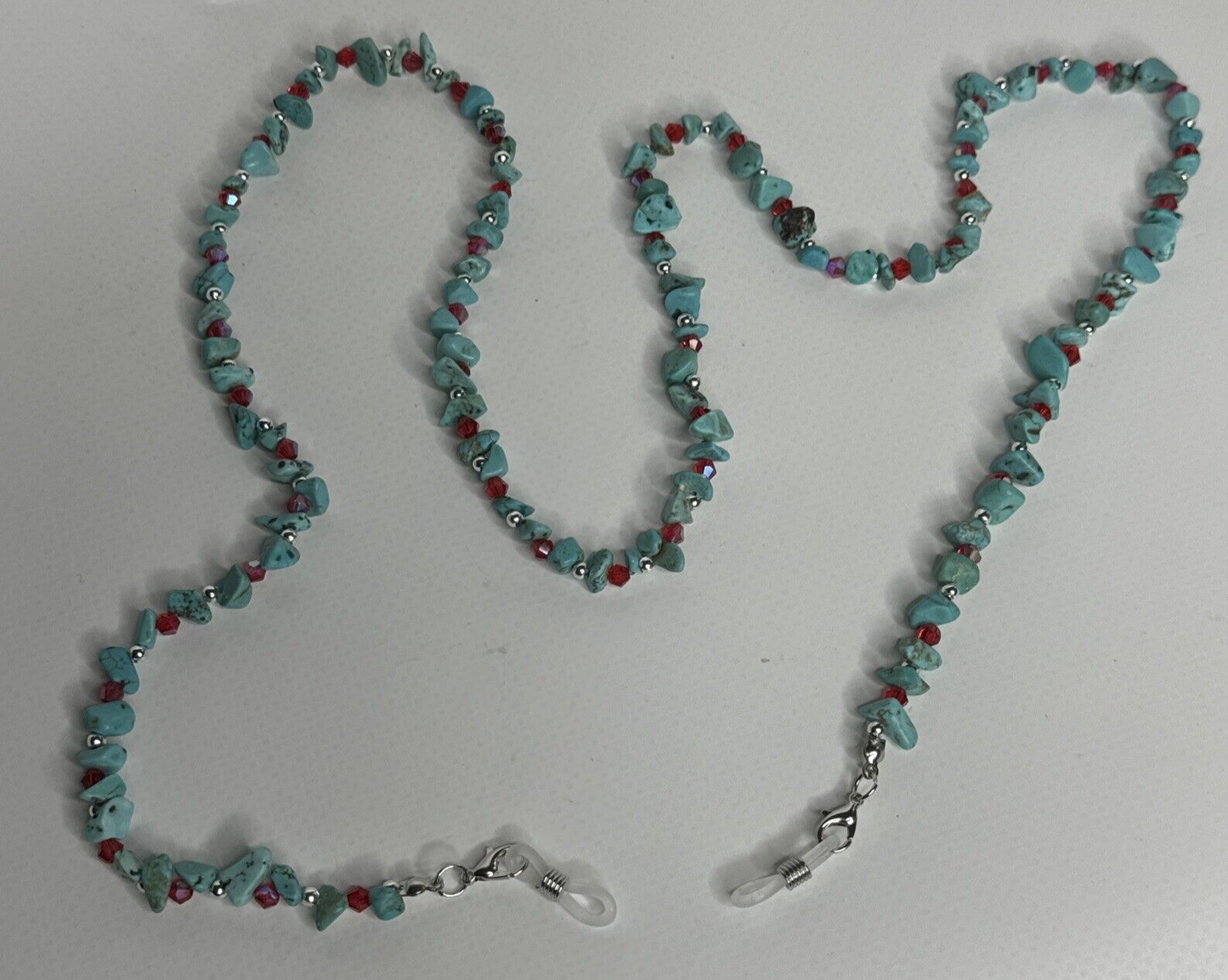 Eyeglass Chains Turquoise and Red Glass Beads With Silver Color Spacer Beads